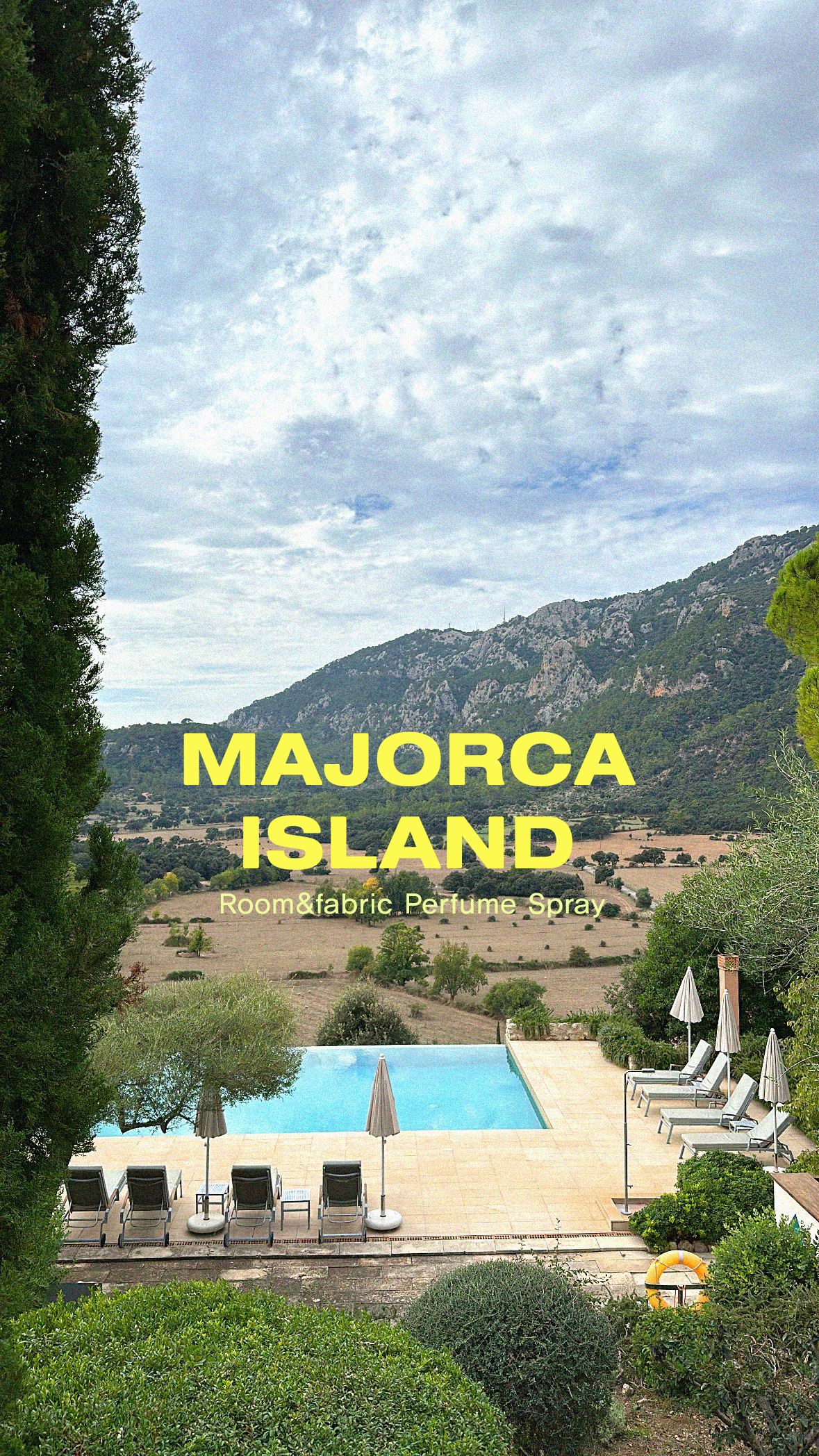 마요르카 풍경과 MAJORCA ISLAND 룸 앤 패브릭 퍼퓸 스프레이 타이틀